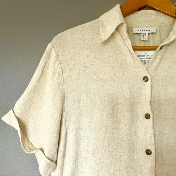 Topshop Linen Blend Button Up Romper In Ivory Size 2 NWT - Picture 10 of 13
